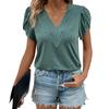 Летняя женская футболка с многослойным рукавом и v-образным вырезом, однотонный топ с короткими рукавами