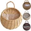 1 Set Plant Basket Handmade Weaving Multi-Function Rattan Wall Fence Hanging Pot Plants Holder for Garden
