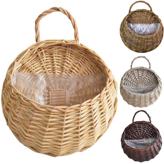 1 Set Plant Basket Handmade Weaving Multi-Function Rattan Wall Fence Hanging Pot Plants Holder for Garden