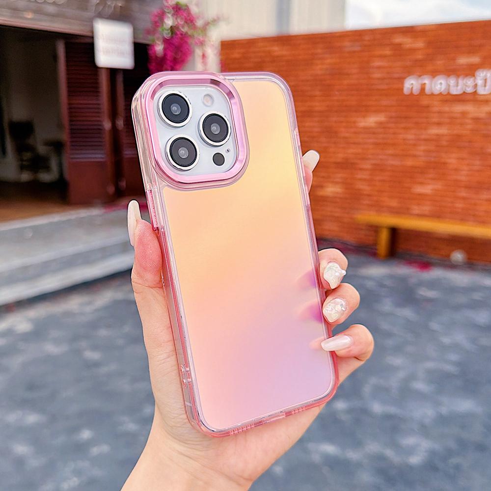 KEYSION Модный цветной лазерный градиентный чехол для телефона iPhone 14 15 Pro Max Мягкий ударопрочный задний чехол из ТПУ+ПК для iPhone 14 15 Plus