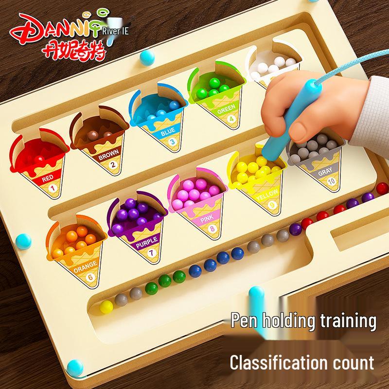 Wooden Dinosaur Ice Cream Maze Puzzle - Magnetic, Logical Thinking & Pencil Grip Early Learning Toy