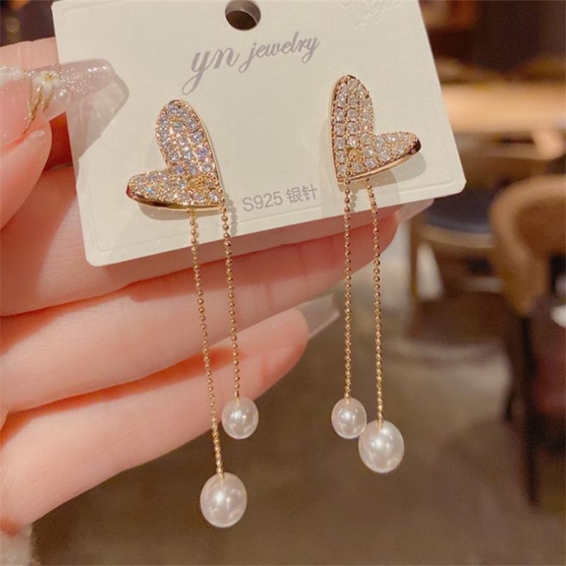 Новые модные позолоченные серьги-кисточки Love Pearl с подвесками для женщин и девушек, подарок, сладкие ювелирные изделия оптом