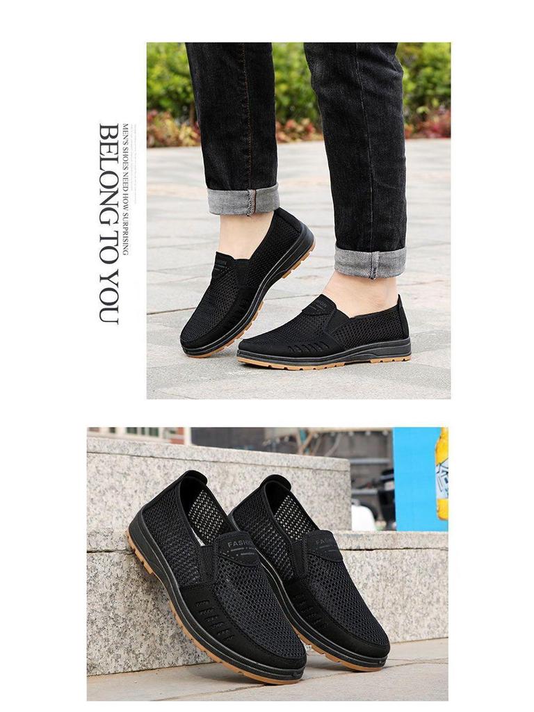 Men's Summer Breathable Slip-On Shoes - Soft Sole, Deodorant, Casual for Middle-Aged & Elderly