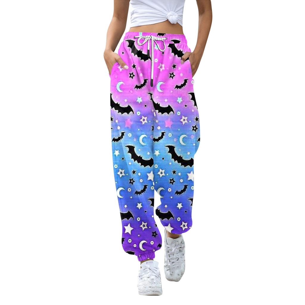 Women's Casual Pants Print High Waist Drawstring Sweatpants With Pockets