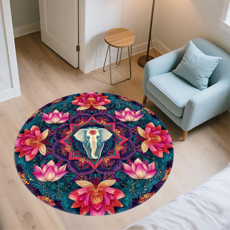 Elephant pattern round rug,Carpet Rug for Living Room Bedroom Playroom ,Non-slip Floor Mat,Holiday Gifts and Birthday Gifts.