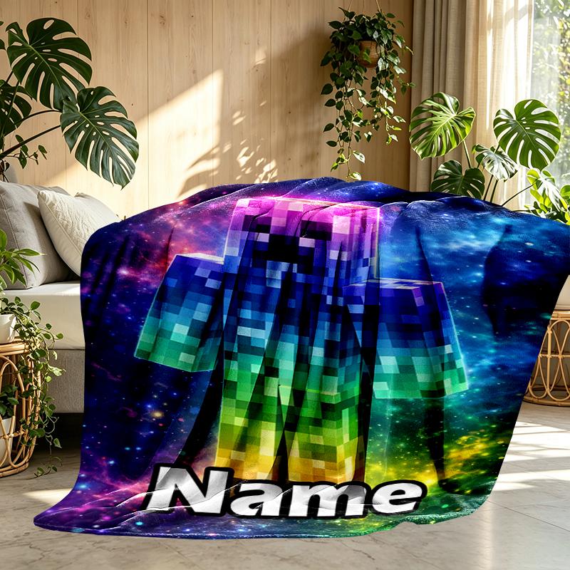Custom Name Personalized Minecraft Print Blankets, Home Decor, Bedroom, Sofa, Camping, Couch, Gifts for Birthday Christmas