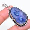 Blue Solar Quartz Handmade 925 Sterling Silver Jewelry Pendant 1.97" W8p18