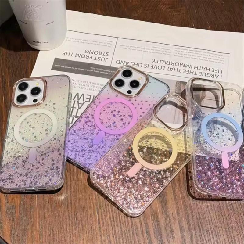 Для iPhone 16 15 Pro Max Magsafe Case Роскошный блестящий золотой фольгированный магнитный беспроводной зарядный чехол для iPhone 13 14 Pro Max Милый чехол