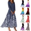 Dresses For Womens Vintage Flower Tunic Waisted Midi Dress Summer Casual 3/4 Sleeve Dress