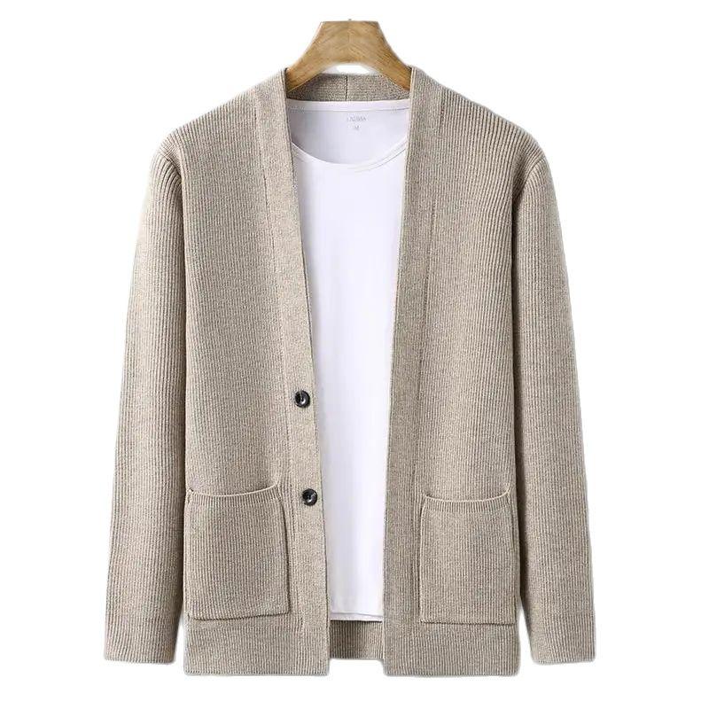 2025 Весна Осень Новый Вязаный Кардиган Мужской Корейский Версия Тренд Уличная Одежда Свитер Молодежь Среднего Возраста Простое Повседневное Пальто
