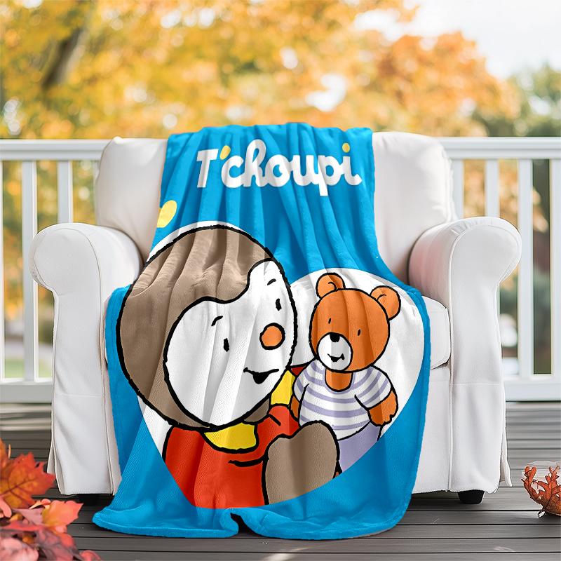 Cartoon T-T'choupi printed blanket—lightweight,soft,warm;versatile blanket all seasons—perfect as &air-conditioning throw,nap blanket