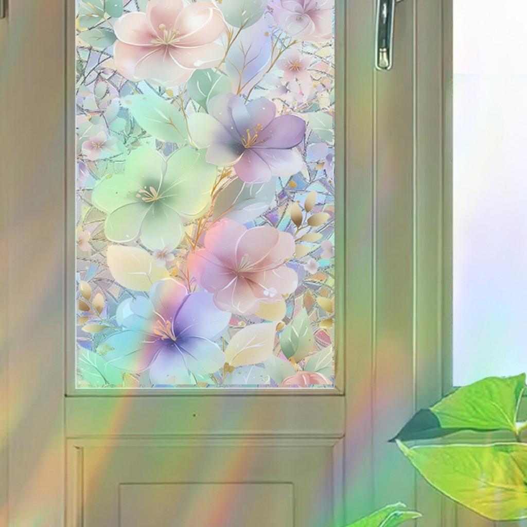 Наклейка Цветное Стекло Мягкие Цветы, Свежие Наклейки на Стену для Дома