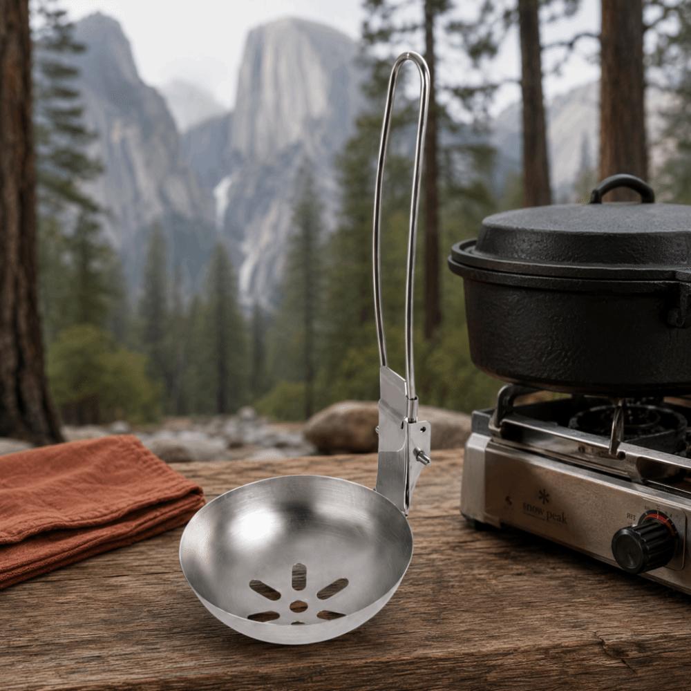 Collapsible Soup Ladle Long Handle Camping Cutlery Foldable Slotted Spoon BBQ Barbecue