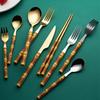 Food Cutlery Mirror Process Imitation Bamboo Tableware Stainless Steel Hotel Western