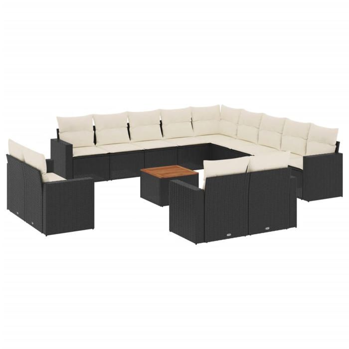 VidaXL Salon de jardin avec coussins 14 pcs noir résine tressée 3224397