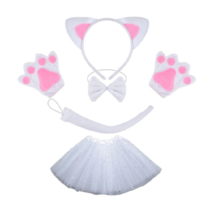 Костюм кошки с повязкой на голову, хвостом, галстуком-бабочкой, перчаткой, юбкой, наряд для переодевания на Хэллоуин для ребенка, женщины, девочки, Рождество