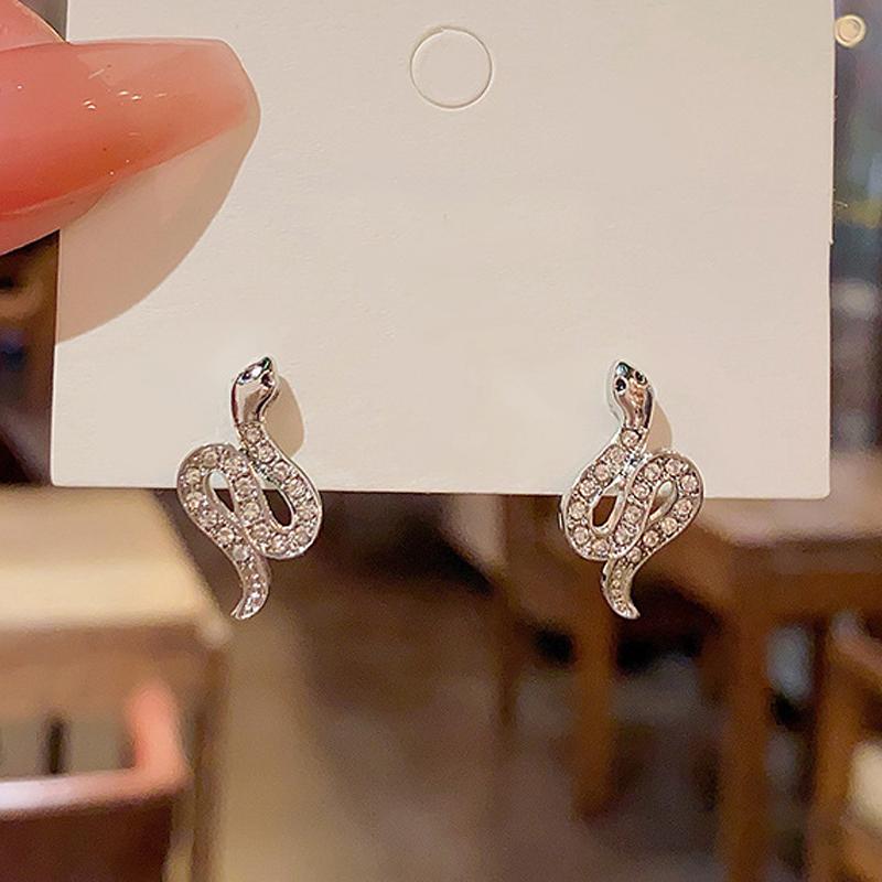 Inlaid Crystal Snake Drop Earrings for Women Silver Animal Y2K Dangle Earrings Party Goth Pink Jewelry Personality Gift