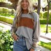 Hooded Round Neck Casual Striped Contrasting Long Sleeved T-shirt