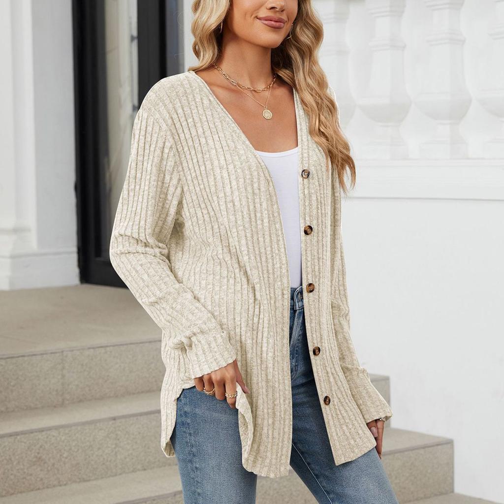 Женская модная повседневная однотонная куртка-кардиган на пуговицах с длинными рукавами