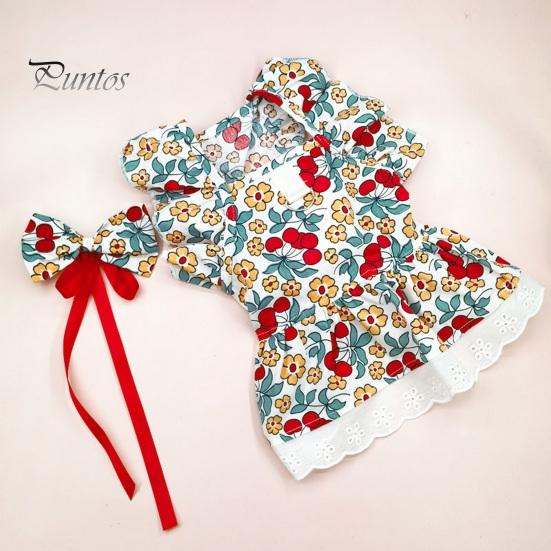 1 комплект, платье для домашних животных, платье принцессы с цветочным принтом для собак, комплект с головным убором, летнее платье с рюшами и рукавами для кошек, товары для домашних животных