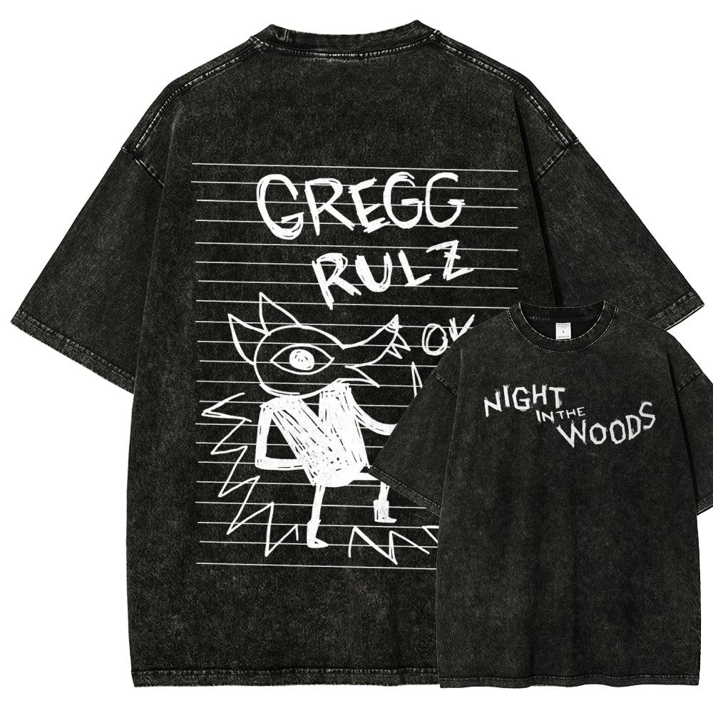 night in the woods Washed T-shirt 2026 New Model personality Clothes shirt Year round clothing Retro Loose Oversized Plus Size Unisex
