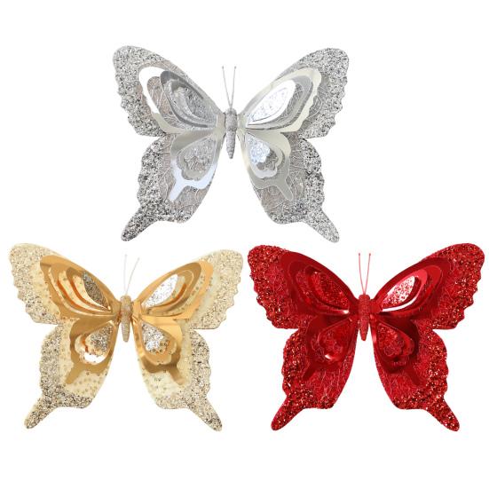 Рождественская елка Бабочки Украшения 3D Блестящие Полые Бабочки Декор Рождественская Елка Венок Настенный Декор Улучшение Атмосферы Домашней Вечеринки