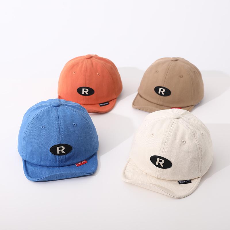 New R Letter Baby Baseball Cap Solid Color Adjustable Kids Boys Sun Hat Summer Soft Cotton Children Girls Peaked Caps