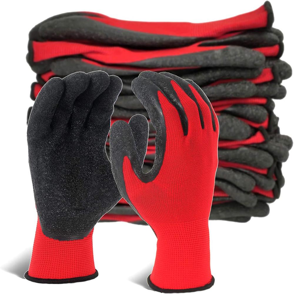 Low MOQ Cheap Price Anti Slip Tear-Resistant 13G Polyester Latex Coated Work Gloves Crinkle Latex Dipped Gloves for Work