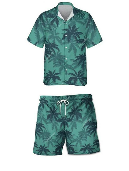 Men's 3D Print Hawaiian Shirt & Shorts Set - Casual Beachwear