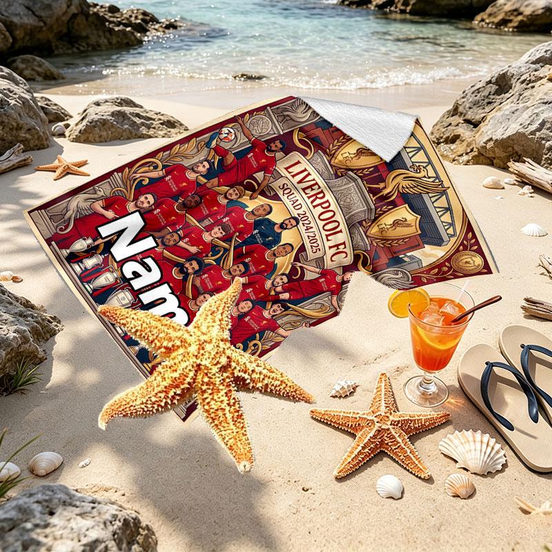 Custom Name Personalized Liverpool Football Club Print Beach Towel, for Trip Camping Beach Party Home Decor, Birthday Gift for Family & Friends