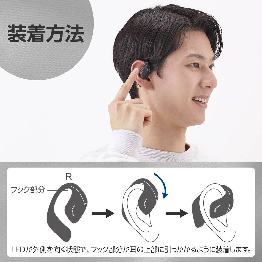 ELECOM Open Ear Earphones Bluetooth Wireless Headphones that do not block your up to 10 hours of playback Lightweight design of per ear Touch sensor