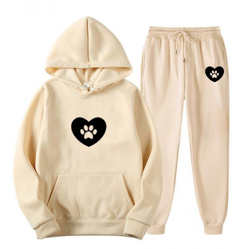 Womens Casual Hooded Sweatshirt Set Loose Fit College Style Printed Long Sleeve Top Drawstring Pants
