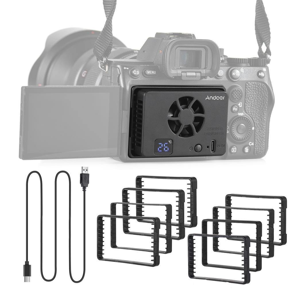Andoer FS-06 Camera Cooling Fan External Cooling System with OLED Display 8pcs Mounting Adapter