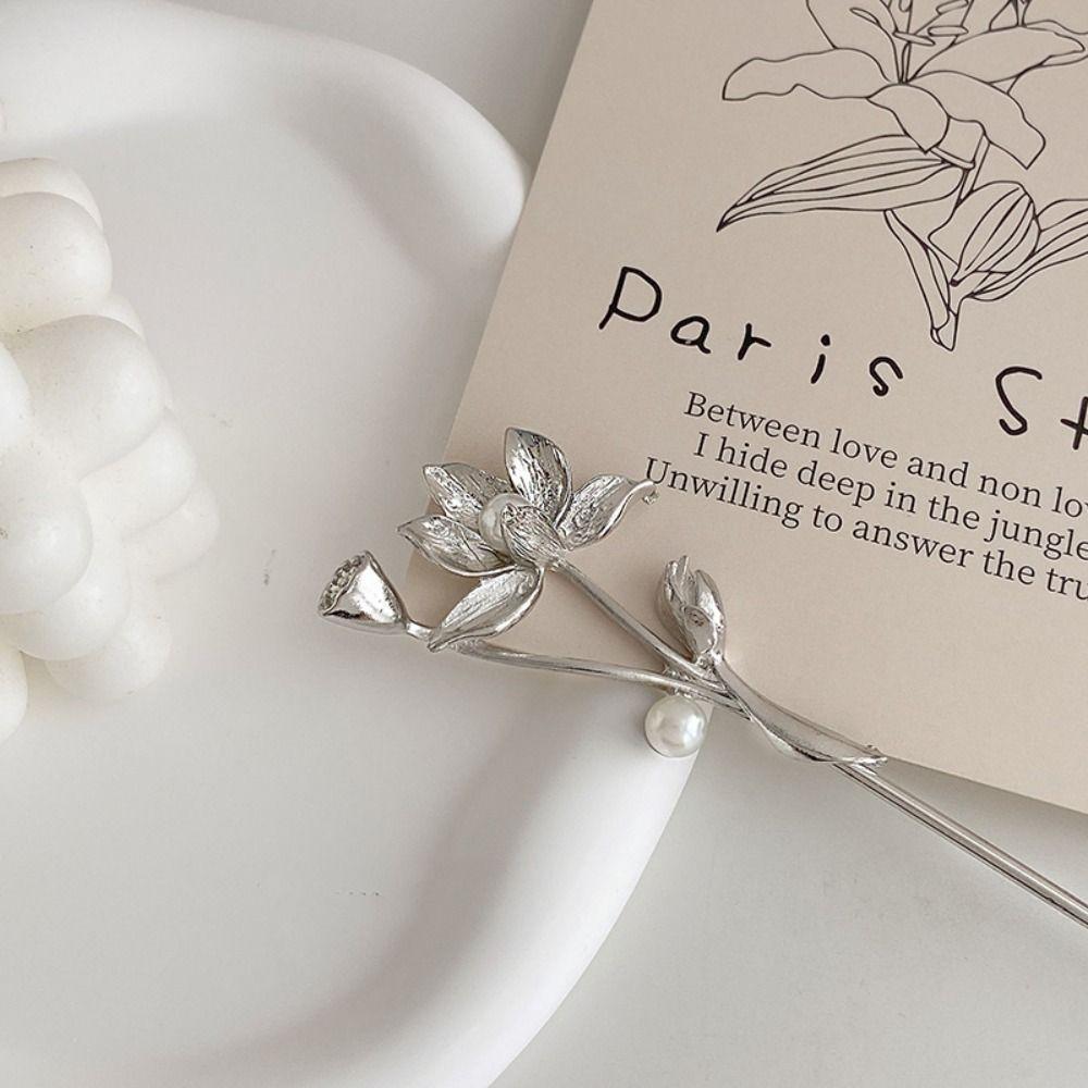 Pearl Chinese Style Hair Stick Lotus Flower Hair Fork Vintage Hanfu Hair Stick Perform