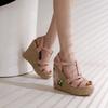 Beach Dress Sandals Women Summer Wedges Shoes Appliques T Strap Gladiator Pumps Bohemia Casual Plus Size 46 47 48 High Heels