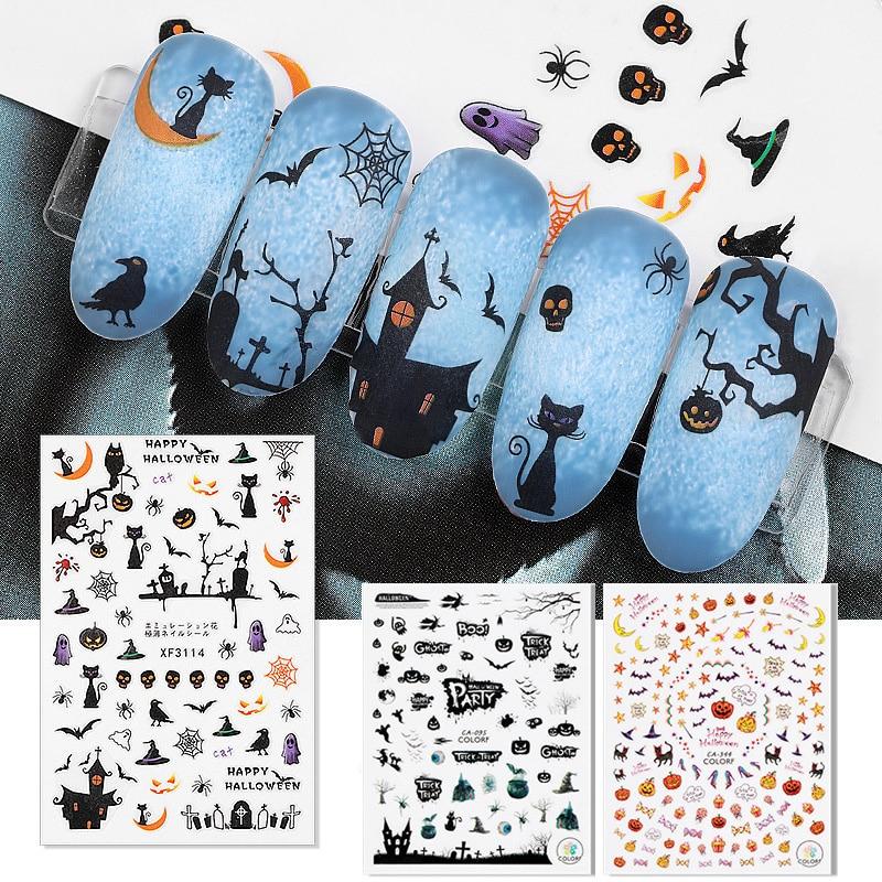 1 Sheet Halloween Series Nail Sticker Pumpkin Lantern Skeleton Spider Vampire Decals For Nail Art DIY Decoration Tools