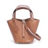 New Top Layer Cowhide Palm Pattern Woven Vegetable Basket Bag Contrasting Color Wrist Fashion Handbag Wide Shoulder Strap Single Shoulder Bag