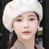 Winter Fashion Faux Mink Fur Beret Hat for Women - Warm Artistic Retro Painter Cap with Buckle Closure, Hand Knit, Non-Stretch, Festive Occasion