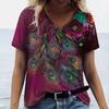 Summer V Neck Women T-Shirts Peacock Feather Graphic Fashion Short Sleeve Harajuku Y2k Top Oversized Casual Female T Shirt