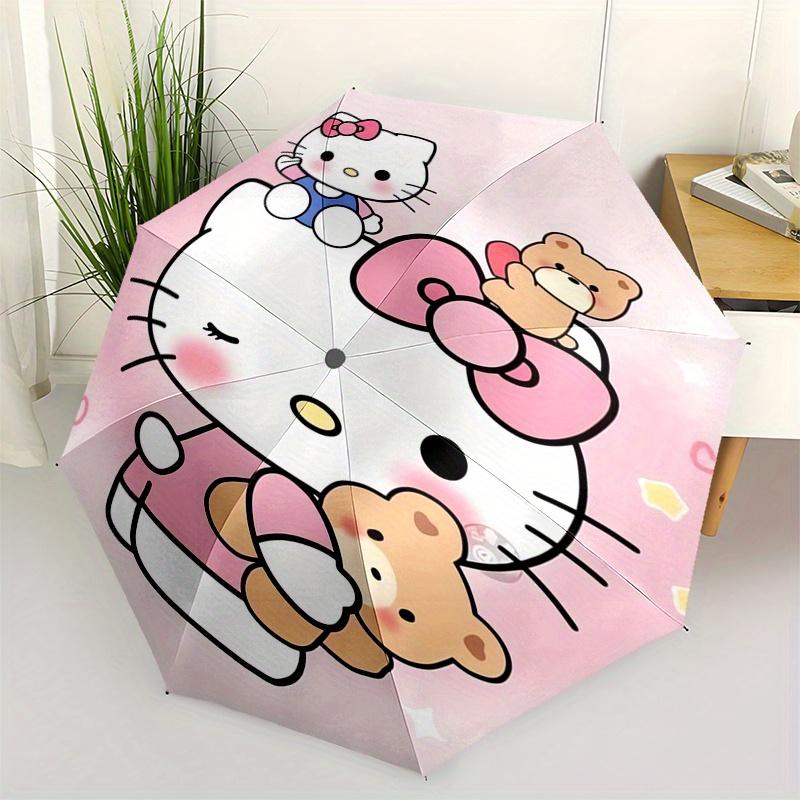 Hello Kitty,Bow Automatic Folding Umbrella-Simple 8-Rib Design, Bright Cartoon Pattern, Durable Iron Frame, Suitable For Travel, Outdoor, Be
