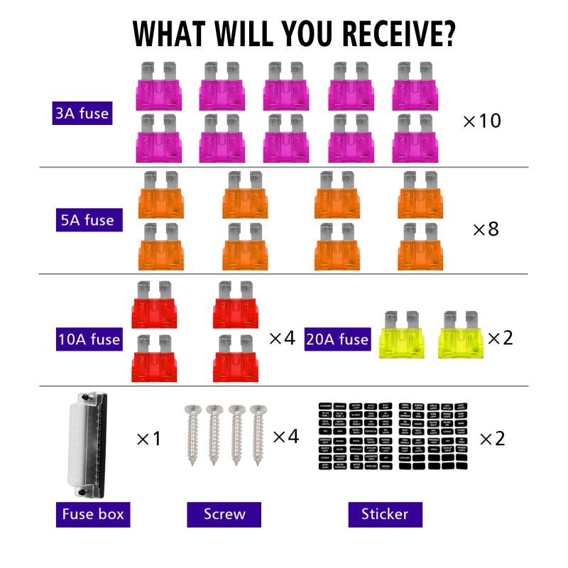 Универсальный положительный и отрицательный автомобильный 12-контактный блок предохранителей с 24 предохранителями, 1 входной и 1 выходной держатель предохранителя с
