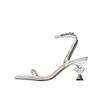 Women's new one-word sandals women's sexy transparent rhinestone fashion square head ankle strap stilettos