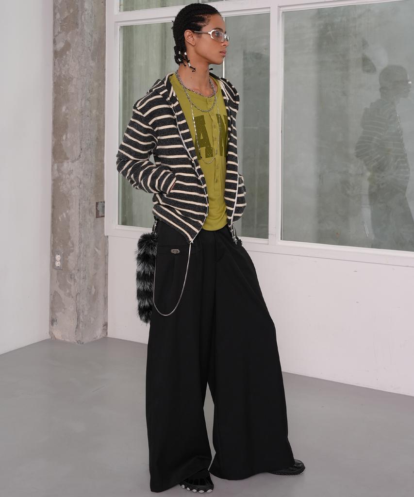 Ieseussiseutyudio Bag Buckle Detail Wide Pants (Black)