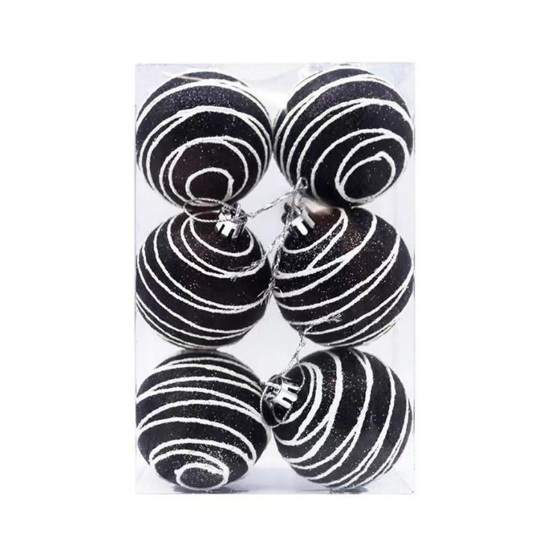 6 шт./кор. Рождественское елочное подвесное украшение 6 см, расписанное вручную, черно-белое подвесное украшение в виде шара, подарок на Новый год