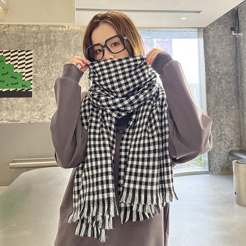 Winter Scarf 2025 New Plaid Scarf Women's Fringed Imitation Cashmere Plaid Scarf Warm Scarf Shawl