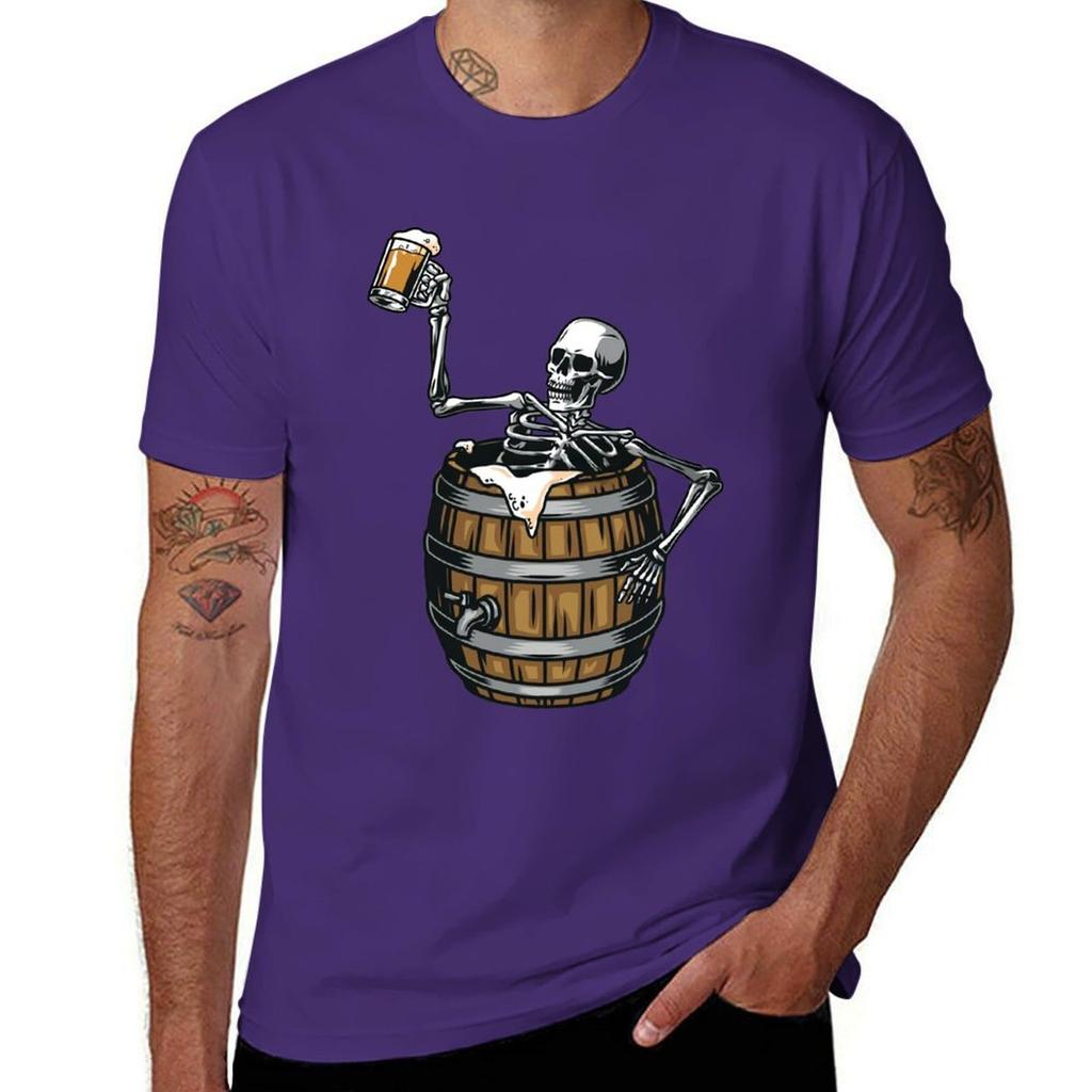 Skeleton Drinking Beer T-Shirt Customizeds Tees Customs Design Your Own Sweat Fruit of the Loom Mens T Shirts