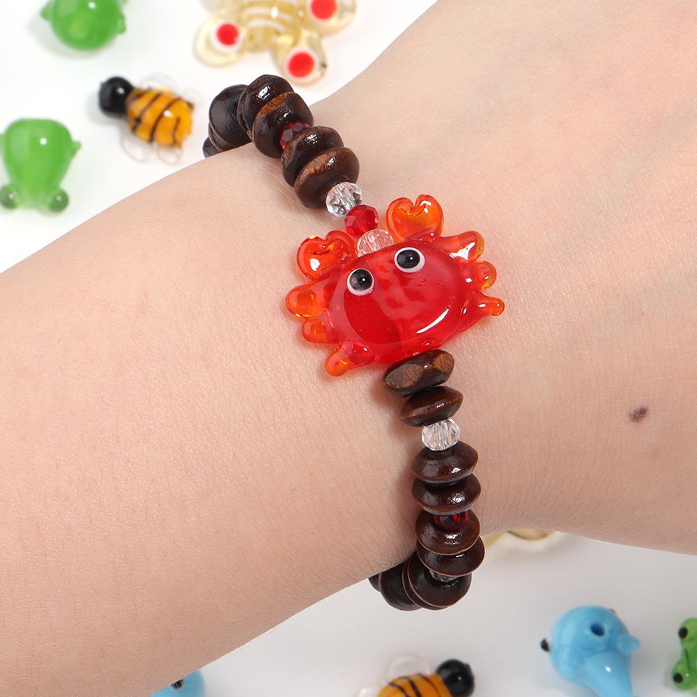 2-10pcs Colored Lampwork Beads Cartoon Crabs Shrimp Fish Animal Shapes Loose Beads For DIY Craft Jewelry Necklace Accessories