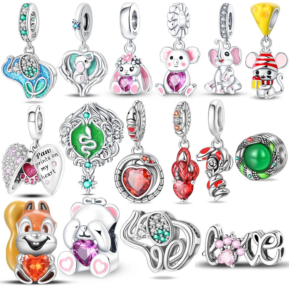 Copper Red Snake Zircon Squirrel Animal Elephant Bead Fit Bracelet Original Jewelry Diy Accessory Women Delicate Gift