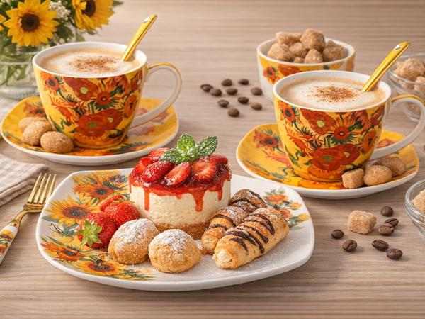 Porcelain Cups Set of 2 with Saucers Van Gogh Sunflowers 250ml