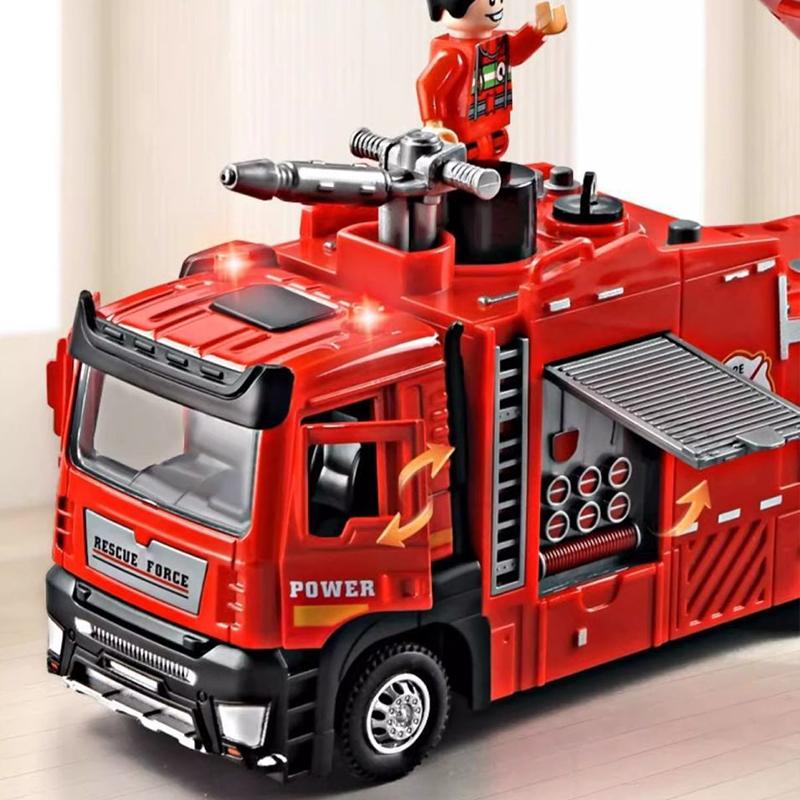 Water Spray Fire Truck Model Ladder Trucks Toy Car Sound Light Pull Back Doors Opened Vehicle Collection Boys Gift
